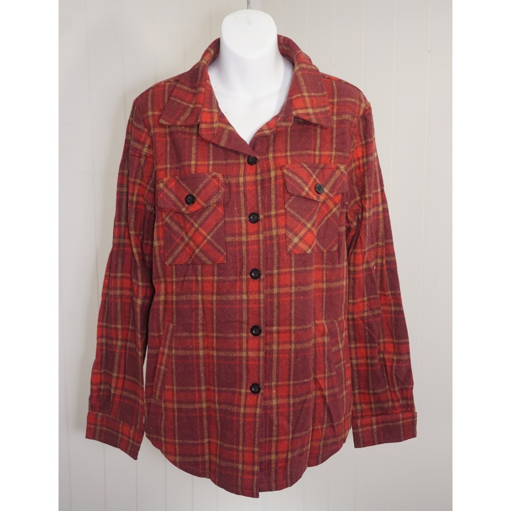 Shawnda XS Red Plaid Flannel Button Up Shirt Jacket